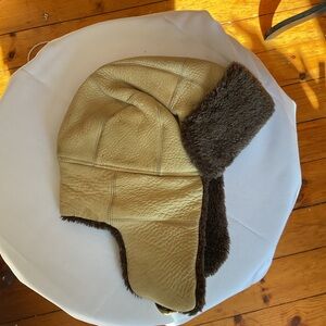 Vintage Unisex Tan Leather Aviator Hat